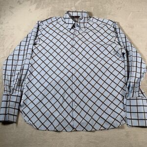 Bergati Shirt Mens 2XL Blue Brown Plaid‎ Button Down Dress Long Sleeve Pocket